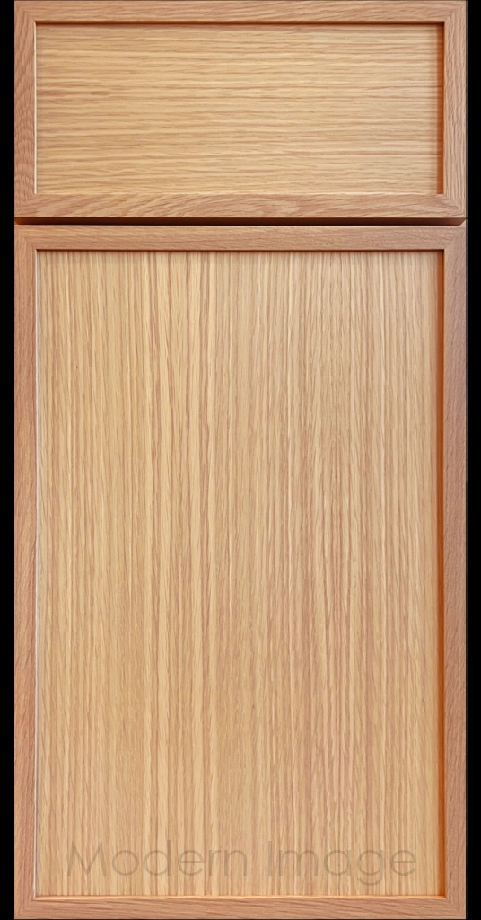 Natural Stain Arcadia shaker-style cabinet door, featuring slim stile & rail surrounding a flat center panel